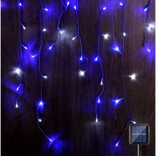 480LED 16.25m Icicle Lights - Blue And White Colour Solar (Clear Cable)